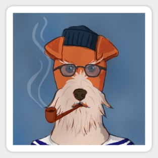 Pipe smoking sailor terrier Sticker